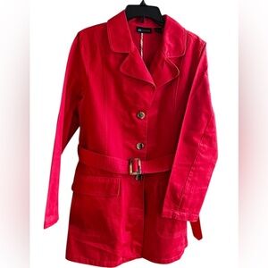 Relativity red cotton trench coat belted Size L